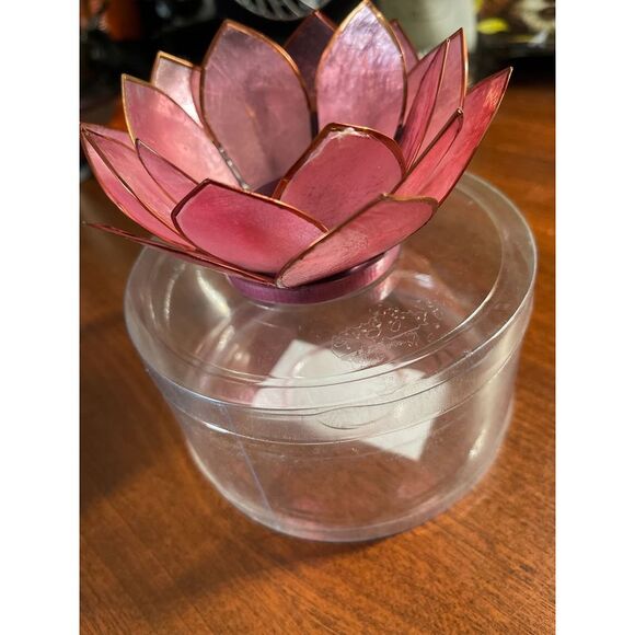 Light Pink Capiz Shell Lotus Flower Small Tealight Candle Holder - Picture 2 of 3